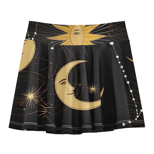 Girls' Shorts Athletic Skorts Golden Sun Moon Kids Tennis Skirts Cute Pleated 3t2