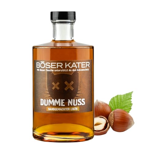 BÖSER KATER Dumme Nuss Likör | Handgemachter Premium Haselnuss Likör | Für den puren Genuss & spannende Cocktails | Besondere Geschenkidee | Vegan 0 5l 20% Vol.
