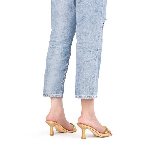 Image of Women's Kitten Heels Sandals 2.76 Inch Square Toe Stiletto One-Strap Heeled Sandals Slip-On Mule Heels for Women
