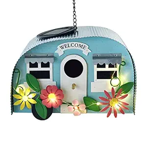 BAYN Bird Houses for Outside Decorative with 10 LEDs Solar String Lights Humming Bird Houses for Outside Hanging Handwork Bird Nest Garden Decor Outdoor