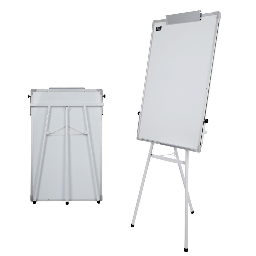 OHMG - Lavagna Bianca Cancellabile su Cavalletto, Efficace a Secco, Magnetica, Altezza Regolabile con Supporto, Mobile, Portablocco per Conferenze (70 * 90 cm - Bianco)