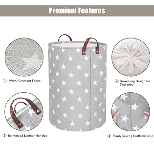 Lifesela 2-Pack Large Laundry Basket, 20-Inches Collapsible Laundry Hamper With Leather Handles, Dirty Clothes Hamper With Drawstring Closure Waterproof Laundry Bin (Grey) #TOP3