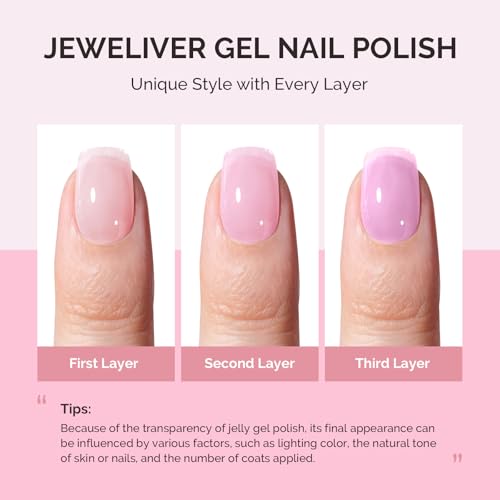 Image of MelodySusie Jeweliver Gel Nail Polish, 0.5Fl Oz Pink Puprle Jelly Gel Polish Sheer Translucent Nude Soak Off UV LED Light Cure Spring Summer Colors Manicure Nail Art DIY at Home JM07
