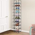 10 Rack de chaussures de niveau, organisateur de rangement de chaussures Tall, étagère de support de chaussures verticales, tour de chaussures étroite pour placard, salon, chambre à coucher, entrée, salle d'épicerie, noir
