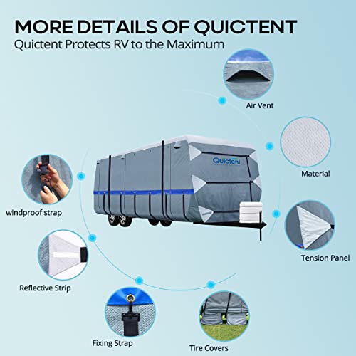 Quictent Upgraded Travel Trailer Rv Cover, Extra-Thick 6-Ply Camper Cover, Fits 30-33Ft Motorhome -Breathable Watertight Quick-Drying Rip-Stop Anti-Uv With 2 Windproof Straps, 4 Tire Covers #TOP6