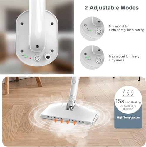 Image of 6-in-1 Steam Mop, 1200W Rotated Steam Cleaner for Home, 2 Modes, 400ML Removable Tank, 23FT Cord, 2 Washable Pads, Multi-Surface Steamer for Hard Floor, Laminate Floor, Tiles Cleaning (Pearl White)