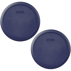 Pyrex 7402-PC Dark Blue 6/7-Cup Round Plastic Food Storage Lids, Made in USA – 2 Pack