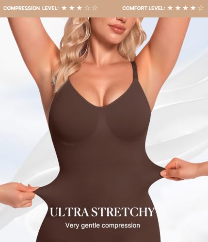 Image of BRABIC Waist Trainer Bodysuit for Women Tummy Control Shapewear Round Neck Seamless Butt Lifter Full Body Shaper