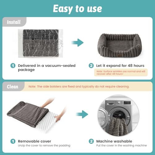 COZY KISS Orthopädisches Waschbares Hundebett, für Kleiner und Mittel Hunde, Weicher Kunstfell Hundekorb, Haustiersofa mit Hoher Umrandung, Flauschig, Rutschfestes, 76x58x18cm, Grau