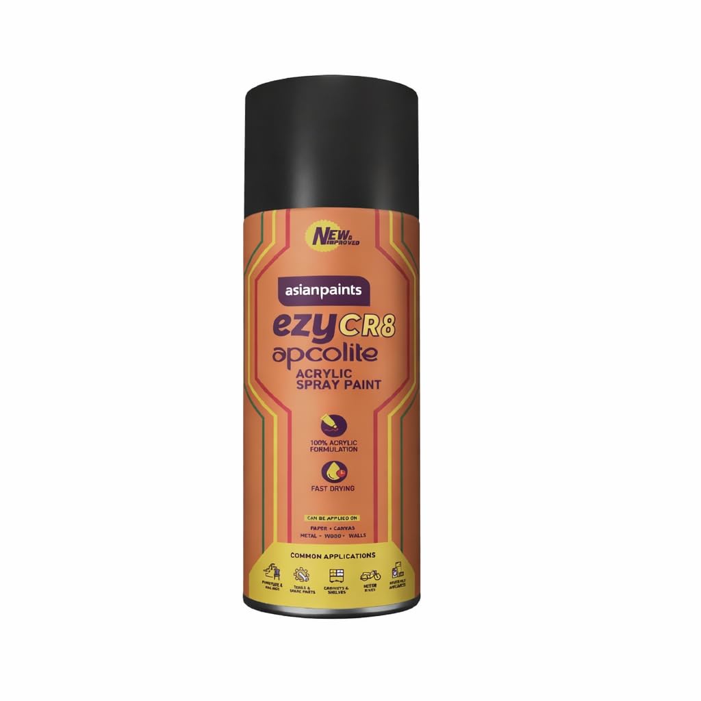 Asian Paints ezyCR8 Apcolite Enamel Paint Spray (Black Matte) Multi-Surface DIY Spray Paint for metal wood wall – 250 g (400ml) Can-image-0