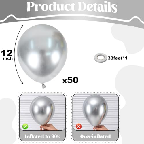 Image of Togvu Silver Balloons, 50Pack 12 Inch Metallic Chrome Silver Latex Party