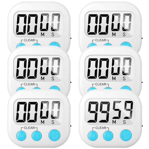 6 Pack Digital Kitchen Timer Small Classroom Timers for Kids Teachers (White)