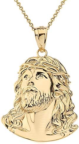 Solid 10k Gold Jesus Head Face Charm Religious Pendant Necklace