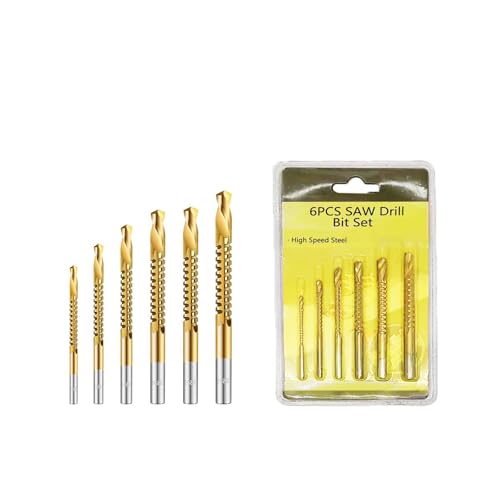 Drill Bit Set 6pcs – HSS Titanium Coated Metal Drill Bits for Wood, Aluminium, Plastic – Sharp Tip for Slotting & Side Cutting – 3/4/5/6/6.5/8mm – Durable Twist Drill Bit Set
