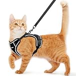 Cat Harness and Leash for Walking Escape Proof Soft Adjustable Cat Leash Breathable Comfortable Vest Easy to Wear Kitten Harness for Outdoor Travel (Black, S (7-12lb))