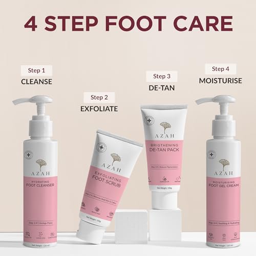 Image of Azah Foot Glow Kit Pedicure Kit for Women for Foot | 2% Salicylic Acid | Foot Scrubber for Dead Skin | Cleanse & Hydrate | Foot De-Tan Cream | Foot Cream for Cracked Heels | Feet Dead Skin Remover