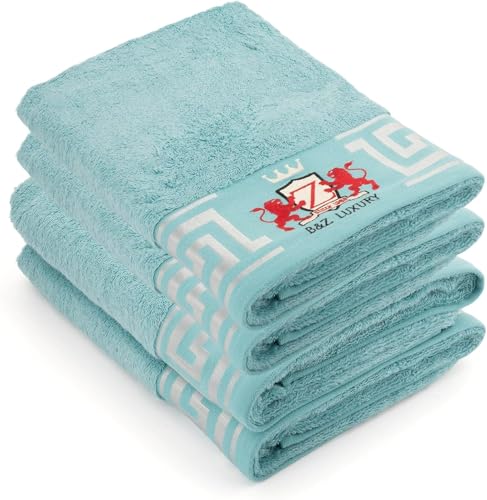 BZ Luxury Lot de Serviettes Turquoise 4 pièces – 50x100 cm | en Bambou & Coton – Douces,...