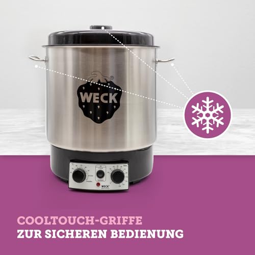 WECK Einkochautomat WAT25 (Finale Serie) Edelstahl mit Präzisionsthermostat & Zeitschaltuhr – 30L Einkochtopf, Glühweinkocher, Dampfentsafter, Einweckautomat – Made in Germany, hochwertig & vielseitig