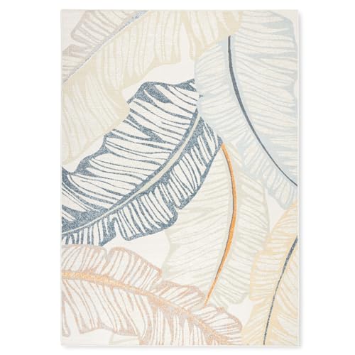 Tommy Bahama Cay Palm Fronds Indoor Outdoor Area Rug, Leaf Coastal Design, UV Fade Resistant, Ivory, 3'11"x5'2"