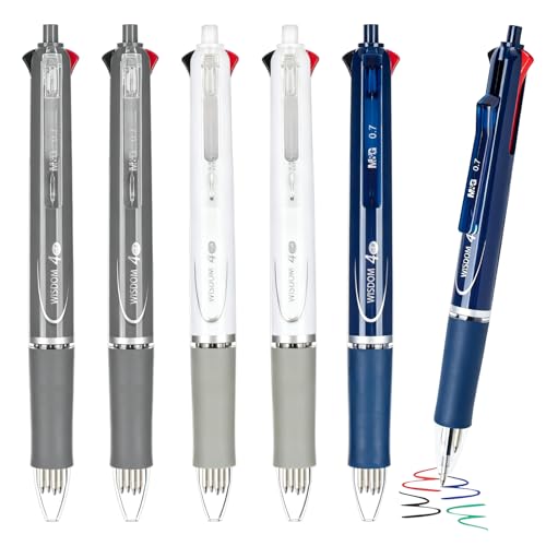 M&G Multicolor Ballpoint Pens, 4-In-1 Colored Retractable Ball Point Pens Fine Point 0.7mm, Assorted 4-Color Ink Ballpoint Pens Bulk Smooth Writing for Journaling Office School Women Men (6 Pack)