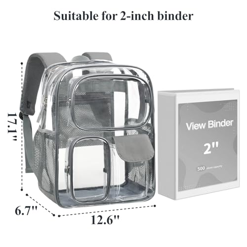 PACKISM Clear Backpack for School - 17 Inch Large Heavy Duty Clear Bookbag 3 Front Pockets for Boys Girls Students (Age 12+)3