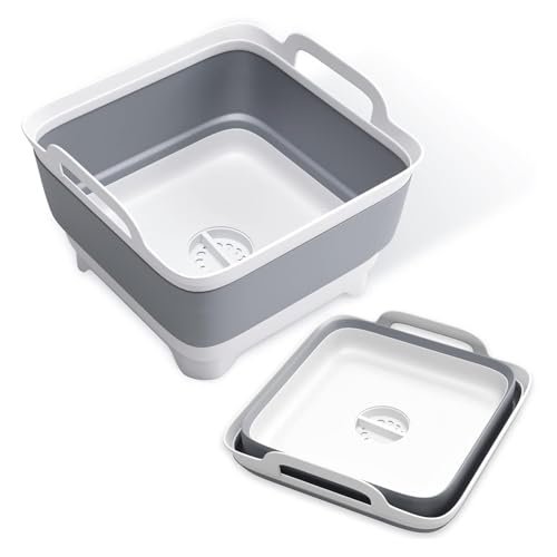 anneratteryer Hopfällbar handfat, med ärm, grå tvättställ, hopfällbar bassäng för campingrätter, för campingdisk, kökstillbehör, fyrkantig, med avlopp för handfat