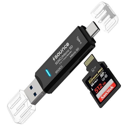 Image of Sounce 3 in 1 SD Card Reader USB Type C, USB 3.0 and Micro USB OTG Memory Card Adapter, Portable for TF, SD, Micro SD, SDHC, MMC, RS-MMC and Micro SDXC - Black