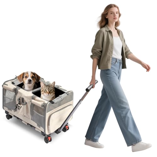 VanderHOME ペットキャリー キャスター付き 猫用 キャリー カート 犬猫兼用 頑丈な構造 3WAY 折り畳み 2匹用 分離で使用可能 静音キャスター付き 旅行 通院 防災 避難用 耐荷重17.5kg