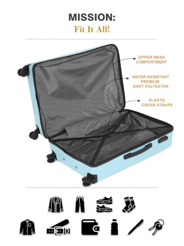 Image of Teakwood Large Size 8 Wheels Trolley Bag, Hard Cabin with Zipper Closure, Adjustable Push Button & Cross Side Strap, Number Lock System 360 Degree (Large, Sky Blue)