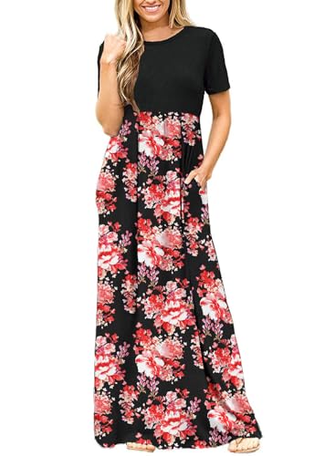 Image of DEARCASE Maxi Dress for Women Short Sleeve Casual Summer Loose Plain Comfy Long Dresses with Pockets