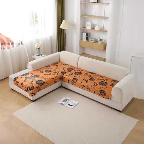 Image of HOKIPO 'Elira Series' Printed Water Repellent + Waterproof Quick Dry L Shape (2+2 Seater) Sofa Seat Cover Mat, Copper Brown Floral (AR-5245-C8 + AR-5246-C8)