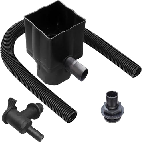 Image of Rainwater Diverter Kit - Downpipe Water Butt Connector - Fits Round & Square PVC Downpipes - Black Plastic Rectangular Rainwater Diverter with Tap