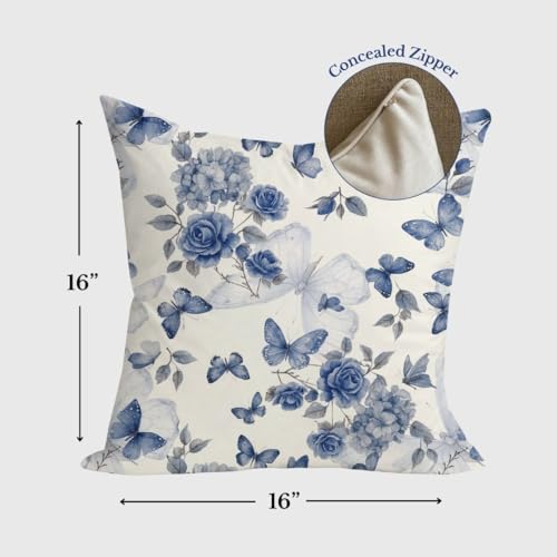 Image of Jaipur Weaves Cushion Cover 16 Inch X 16 Inch - Set of 5, Butterfly Print 180 GSM Decorative Soft Cushion Covers for Sofa /Bed /Chair, Gift for Home Decor (Blue Butterfly, 5)