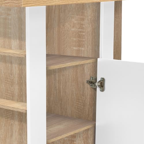 Miniatura 8 de Idmarket Ilot Central Ugo 110 Cm, Madera Blanca E Imitación De Haya Con Almacenamiento