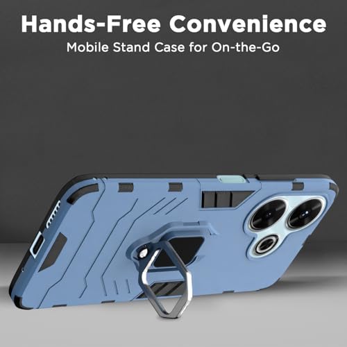 Image of Pikkme D5 Tough Armor Back Cover | 360 Protection Case | Ring Holder Stand Bumper Case for Redmi 13 5G / Poco M6 Plus 5G (Blue)