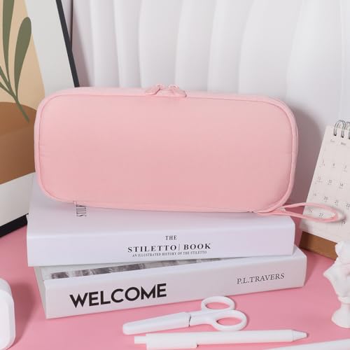Image of iSuperb Pencil Case Portable Pencil Pouch Large Capacity Pen Bag Handheld Pen Case Cosmetic Stationery Storage for Women Adult (Pink)
