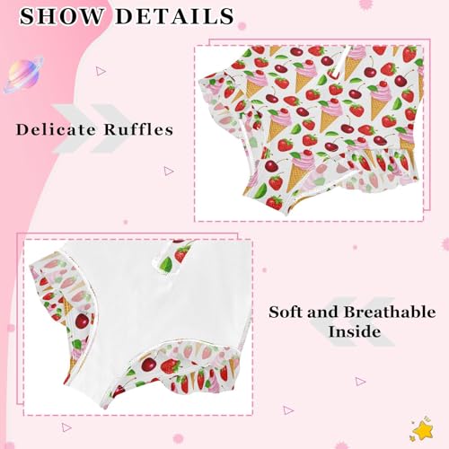 ALAZA Strawberry Cherry Fruit Ice Cream Girls One Piece Swimsuit Long Sleeve Rash Guard Swimsuits UV 50+ Swimwear Zipper 6