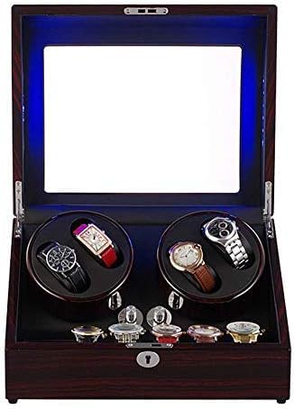 FENOKD Mechanical Watch Shaker Automatic Watch Winder 4+6 Storage Display Box Winding Box LED Illumination 4 Rotation Modes Wooden Piano Paint