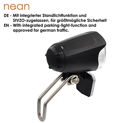nean LED 70 LUX Dynamo Fahrradlicht mit Lichtautomatik Standlicht und StVZO, Fahrradlampe, Fahrrad...