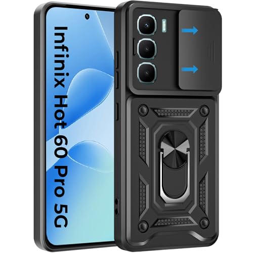 Image of A rtistque Armor Bumper Back Case Cover Infinix Hot 60 Pro | Stylish Ring Holder & Inbuilt Stand | Sliding Camera Cover | Infinix Hot 60 5g Back Cover - Black
