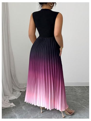 Image of SOLY HUX Women's Plus Size Maxi Dress Ombre Sleeveless Pleated A Line Flowy Long Formal Cocktail Dresses