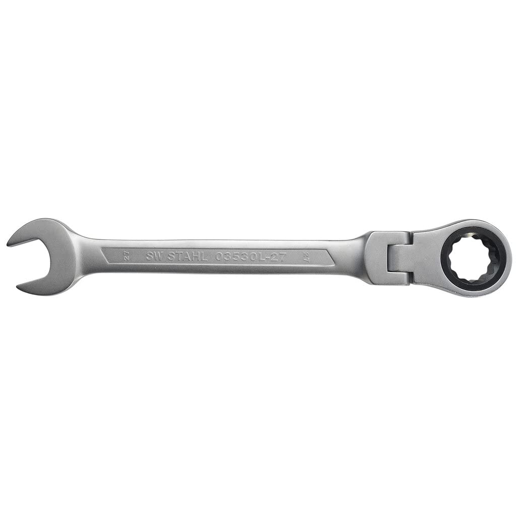 SW-Stahl 03530L-27 Llave de Carraca Combinada de 27 mm con Articulación | Llave combinada de boca y estrella con cabezal articulado flexible para trabajos mecánicos en vehículos
