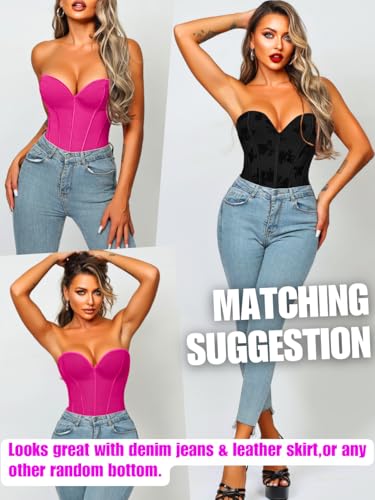 Image of ChiaoLezhee Heart Corset Top For Women, Sexy Concert Outfits Going Out, Strapless Crop Top, Overbust Bustier
