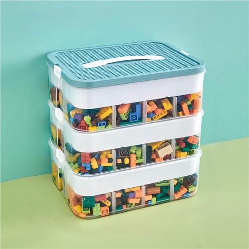 Toy Storage Organizer for Lego, 3 Tier Stackable Storage Bin Transparent Building Bricks Puzzle Craft Plastic Container Organizing Sorter for Kids, Green