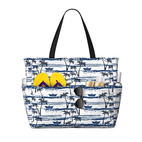 Palm Tree Print Beach Pool Bags Tote For Women Ladies Large Gym Tote Carry On Bag For Weekender Travel Waterproof