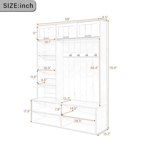 Image of 5-in-1 Hall Tree with Bench, Entryway Storage Organizer Cabinet, White