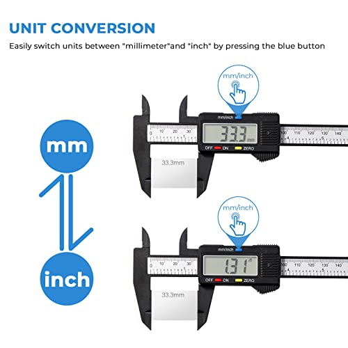 Image of Vinabo Digital Vernier Caliper 150 mm /6 Inch Digital Caliper Measuring Tool with Large LCD Display for External, Internal, Depth and Pitch Measurements