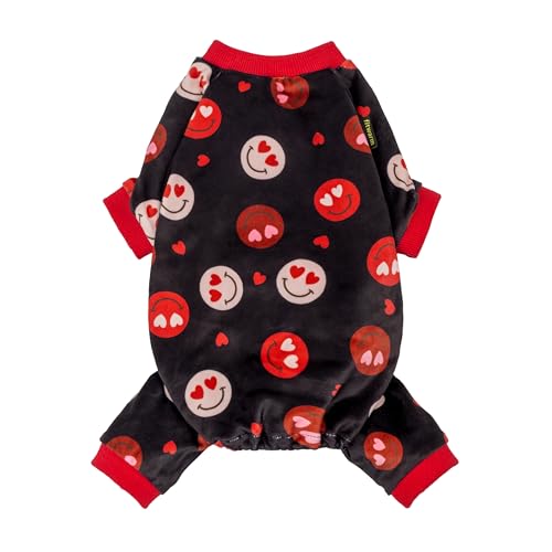 Fitwarm Hearts Eyes Smily Face Dog Pajamas, Cozy Valentines Outfit for Small Dogs Boy Girl, Festive Pet Clothes, Black, Red, XXL