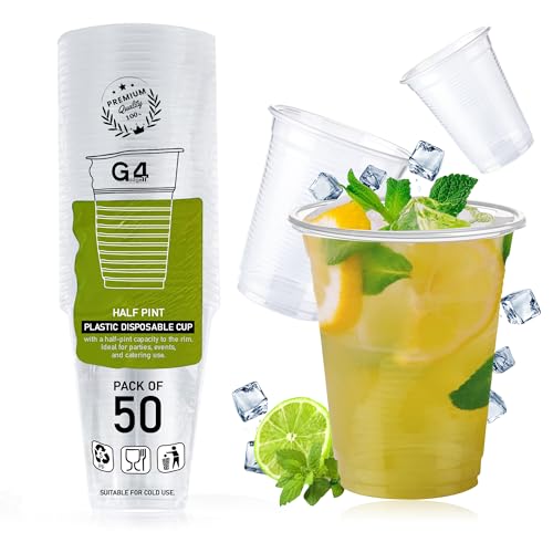 G4GADGET 50x 180ml Plastic Disposable Cups Clear Drink Cups for Office Picnics Parties Travel & Everyday Use | Ideal for Juice Tea Soft Drinks Water & More