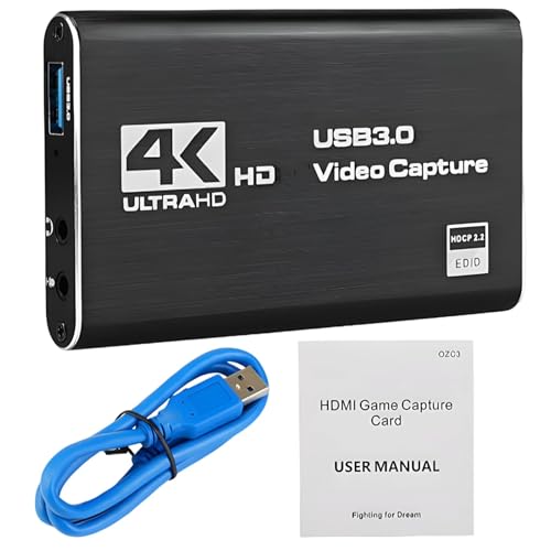 1 Set 4K HDMI Video Capture Card, Audio Video Capture Card, USB 3.0 1080P 60FPS Recorder HDMI Loop-Out, Game Capture for Streaming Works for PS5/Switch/Camera/PC/OBS